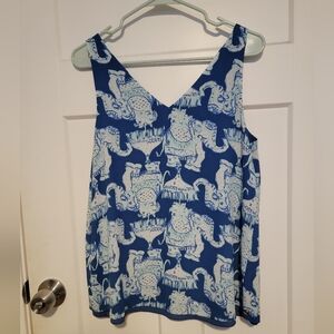 Blue Elephant Print Women's Top